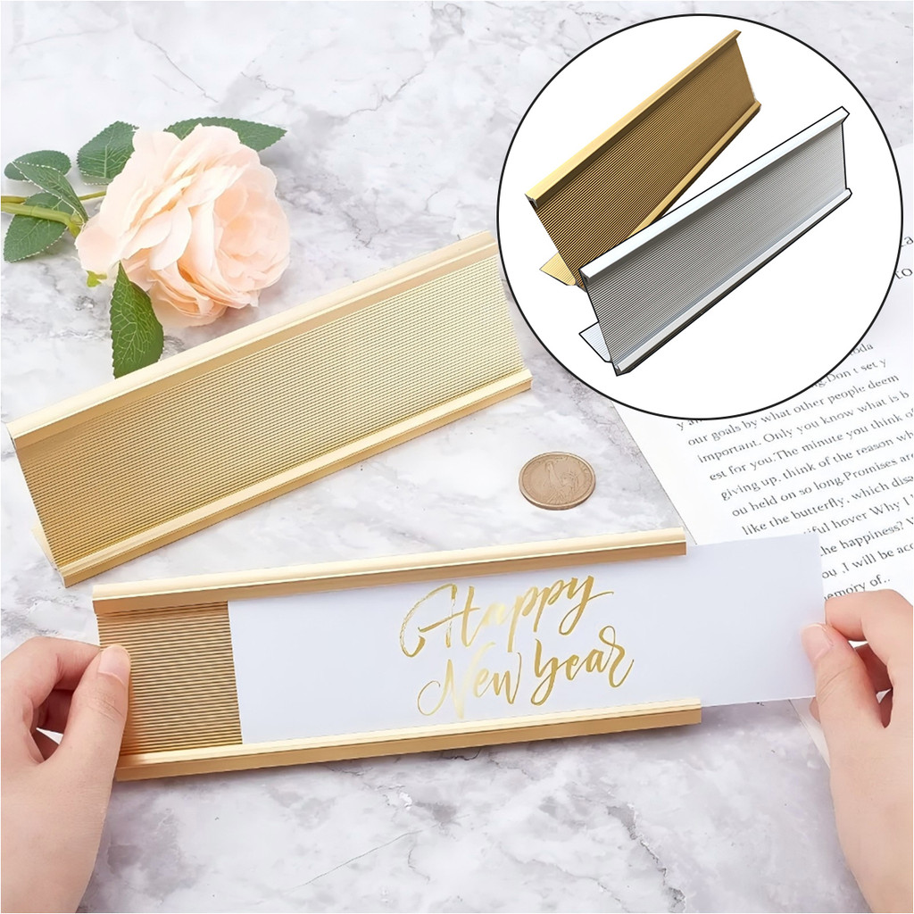 

1pc Papan Nama Meja aluminium, Name Plate Holder, Papan nama slot kartu - Emas/Perak untuk plakat nama/kantor/rambu informasi dll (6*18cm)