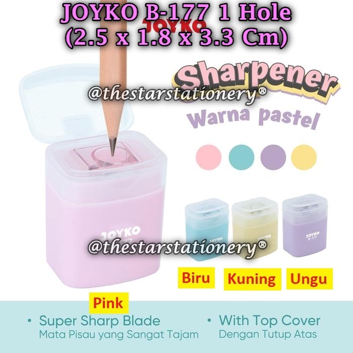 

(1 Biji) Rautan JOYKO B-177 Pastel 1 Hole BISA PILIH / JOYKO Rautan Serutan Sharpener B-177 (1 Biji)