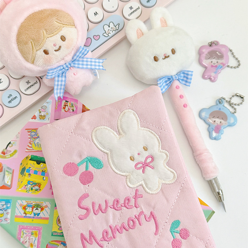 

A6 Pink Rabbit Book Cover Tofu Pen Set Embroidered Handmade Book Cover Patchwork Bookbook