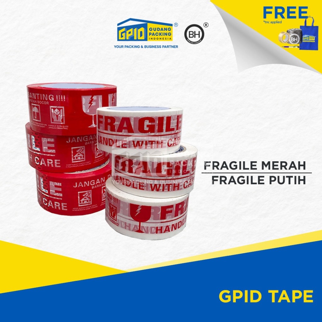

GPID TAPE - Lakban 2 inch Fragile Merah / Putih