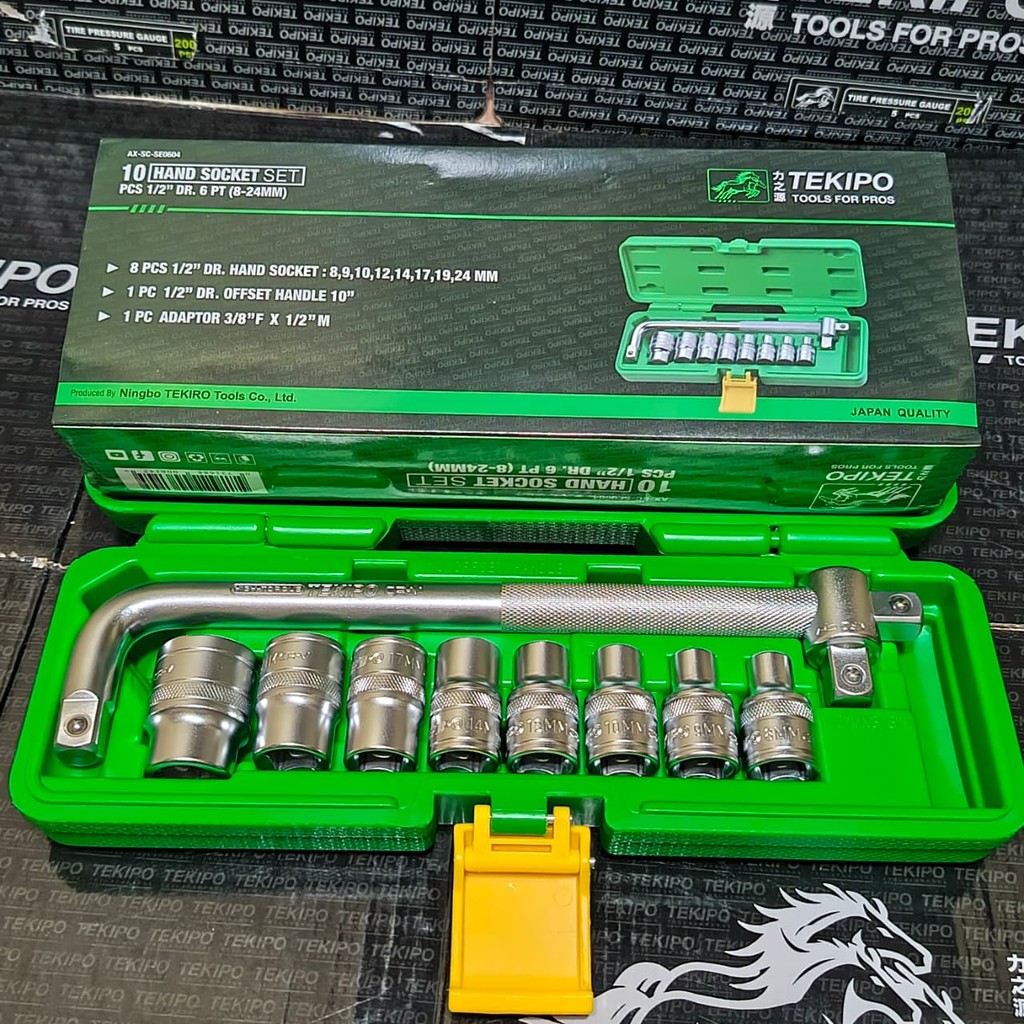 

Kunci Sok Set Tekiro 10 pcs 8-24 Box Plastik / 10pcs 8mm - 24mm JIS