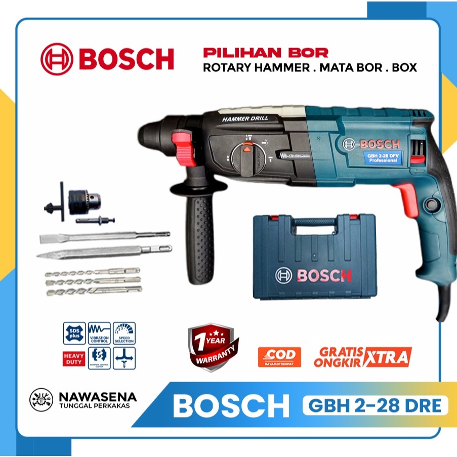 PROMO TERMURAH Bosch GBH 2-28 DFV Rotary Hammer SDS Plus 28 mm - Mesin Bor Bobok Beton 3 Fungsi