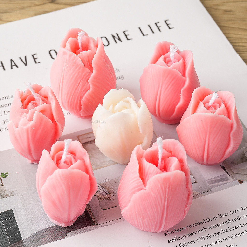 

Flower Shape Candle Silicone Mold DIY Tulip Scented Candles Soap Molds Plaster Resin Dessert Chocolate Cake Baking Making Mould