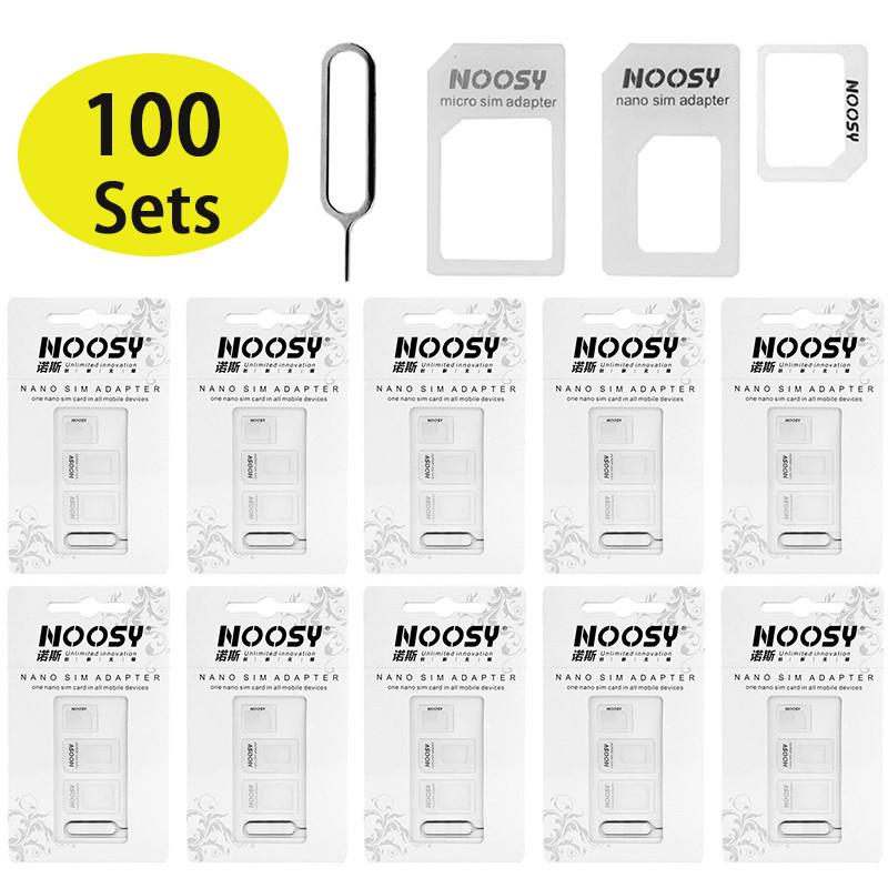 100 Sets SIM Card Adapter Kit by Noosy Nano to Micro, Nano to Regular, Micro to Regular with SIM Eje