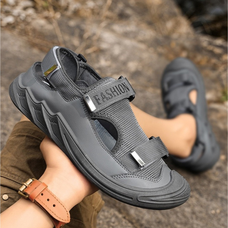 AXULE FED Sandal Pria Okayama Black Sendal Anti Licin Berventilasi Untuk Santai outdoor Hiking Panta