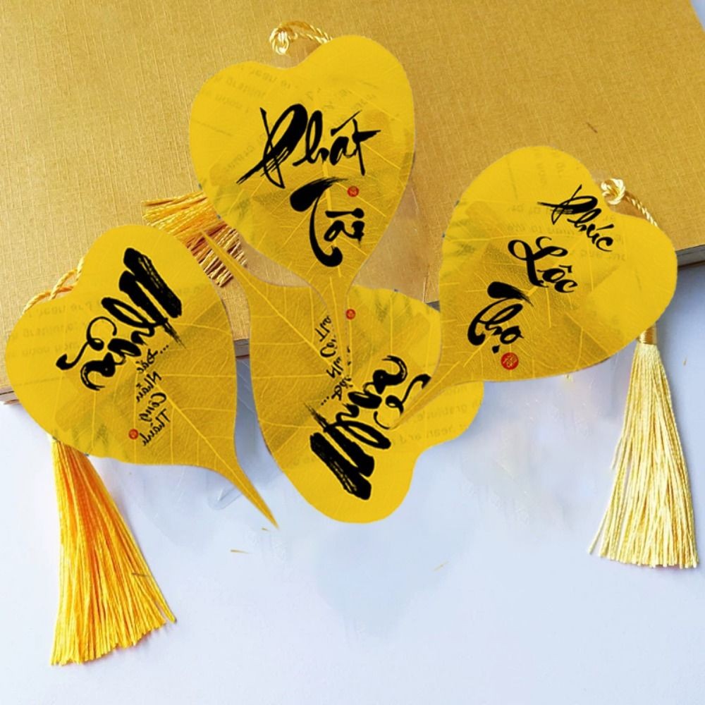 

5Pcs Chinese Style DIY Bodhi Leaf Vein Bookmark Handmade With Words Southeast Asian Bookmark Bookmark Pendant Home