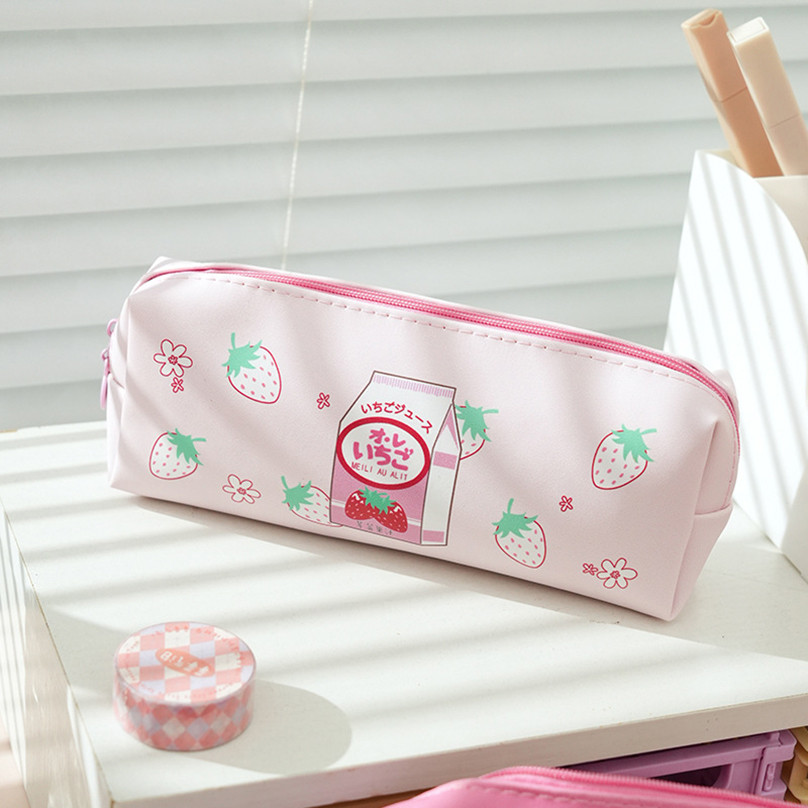 

Strawberry Pencil Case Kawaii Stationery Pencilcase Milk PU Leather Pen Case Trousse School Supplies Pencil Cases For Girls