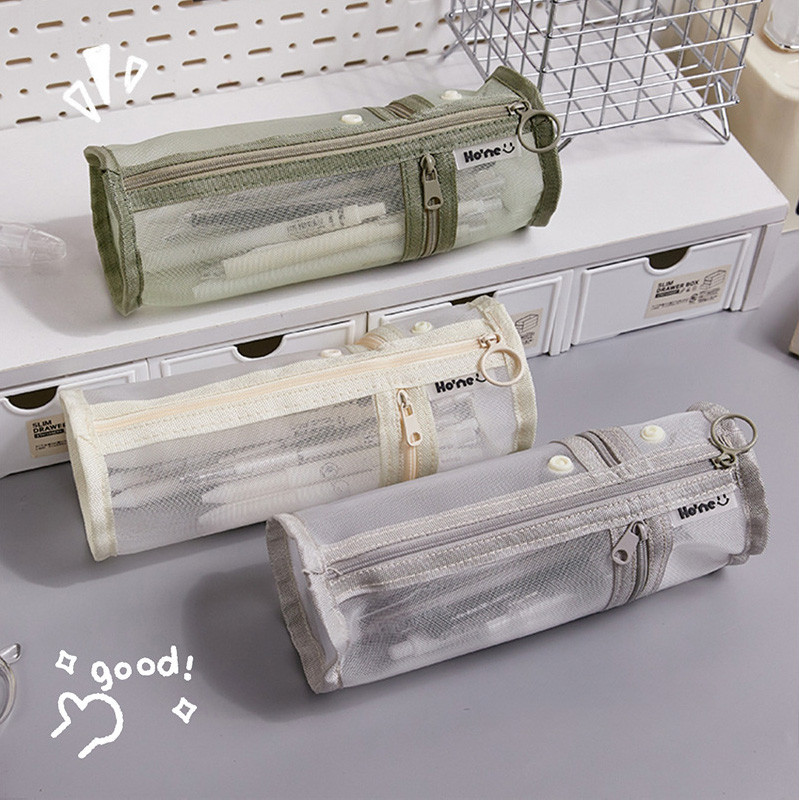 

4style Transparent Large Capacity Mesh Pencil Bag Simple Japanese Student Stationery Bag Student Pencil Case Student Storage