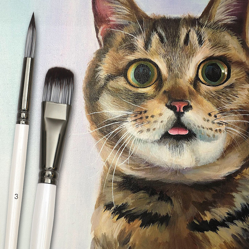 

A set of brushes for artistic creation, including acrylic, gouache, oil,and watercolor brushes, containing 10 brushes