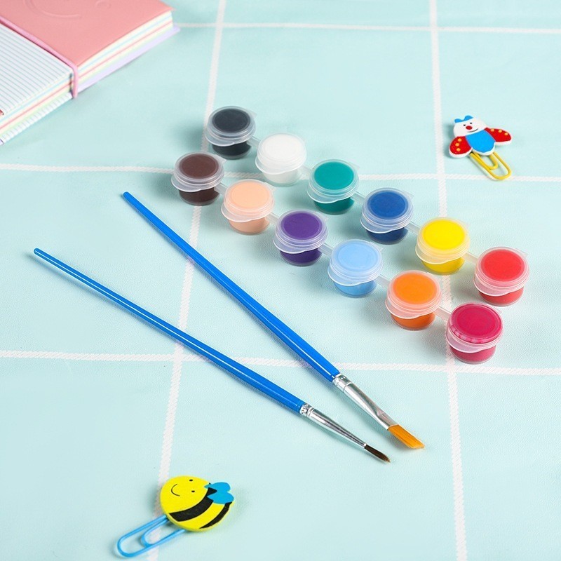 CAT LUKIS AKRILIK / COD 1 SET CAT LUKIS AKRILIK MINI UKURAN 3ML ISI 6,12WARNA TERANG FREE KUAS / CAT