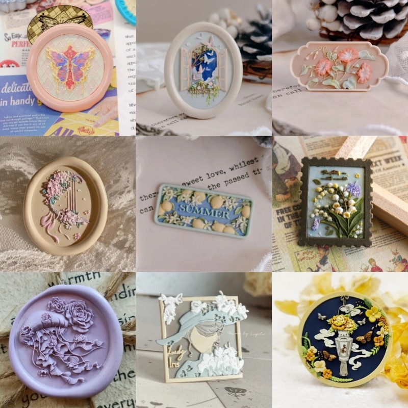 

Fire Lacquer Sealapple Shaped Multi-Layer Precision Carved Butterfly 3d Relief Palace Lamp Rose Jellyfish Copper Head Stamp Toy