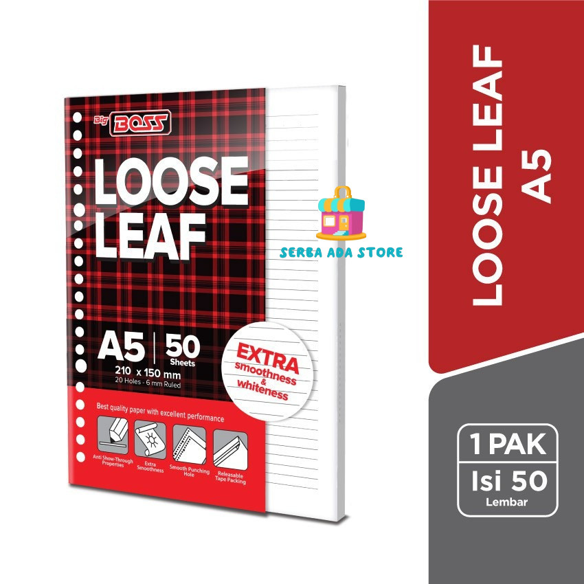 

Loose Leaf A5 50 Lembar Isi Kertas Binder File Big Boss A5-50 Garis Putih - SAS88