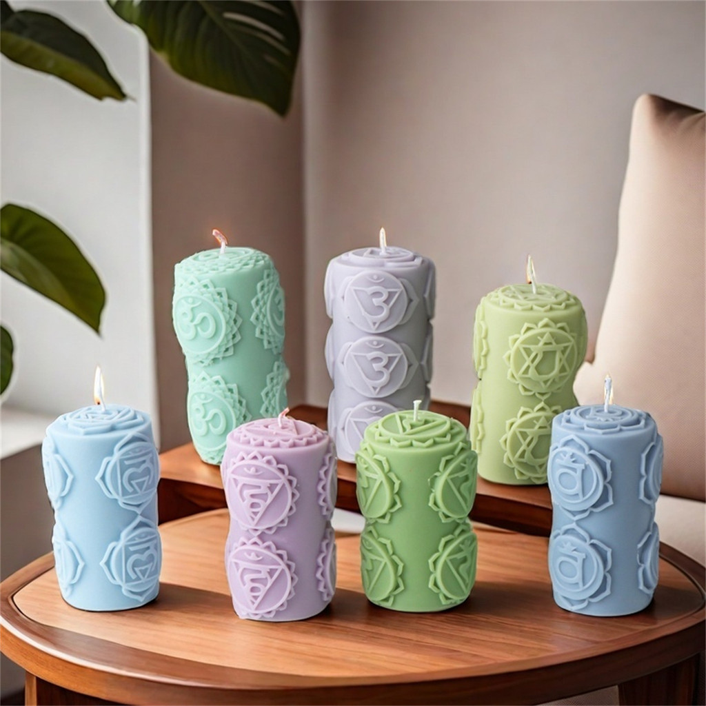 

Chakras Pillar Silicone Candle Mold DIY Cylinder Chakras Spiritual Candle Mold Handmade Geometry Pillar Soap Plaster Making Mold