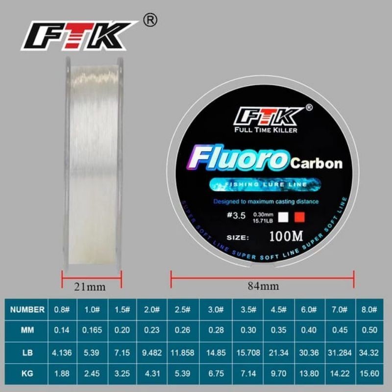 JTFISHING FTK 100 meter Senar Pancing Shock leader Lapis flouro carbon mainline Senar Kuat Anti Keri