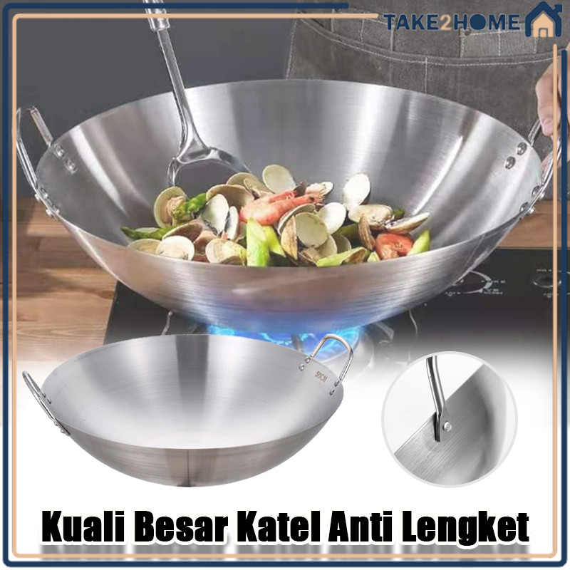 Wajan Stainless Tebal Kuali Premium/Wajan Penggorengan Tebal Full Stainless Steel/Pegangan Stainless