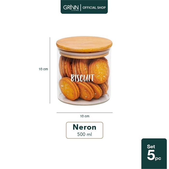 (COD) SET PAKET-GRINN LIVING Neron glass Bamboo jar 500 ml toples tutup bambu kayu / tempat bumbu da
