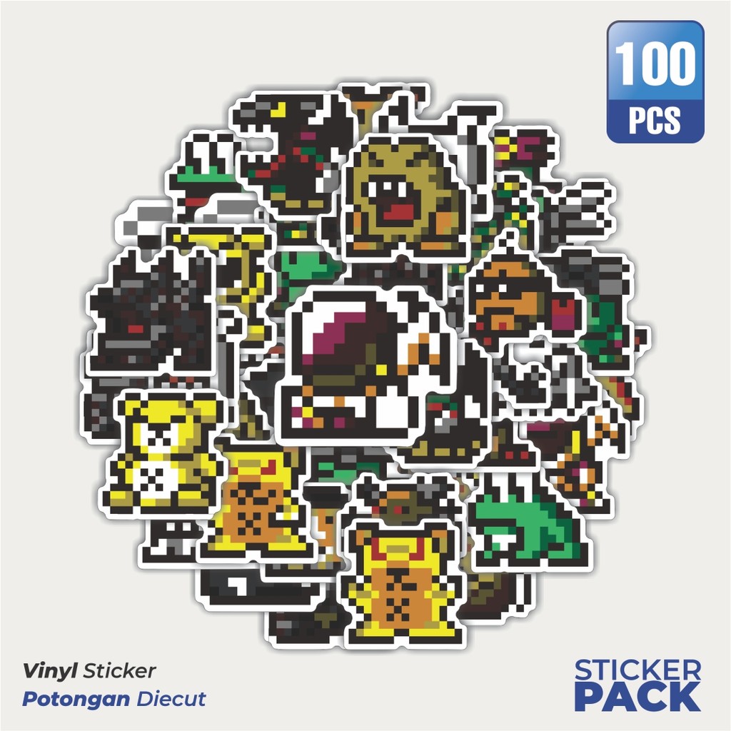 

100 PCS STIKER Stiker Pixel Digimon V34 Waterproof Aesthetic- Untuk Laptop, Motor, dan Helm - Paper Stationery Pack