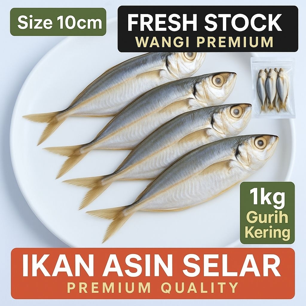 

Ikan Asin Selar – Premium, Wangi Fresh Stock, Kering Gurih Size 10cm/Ekor
