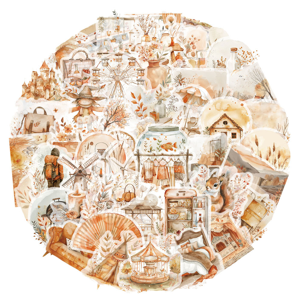 

50PCS Creative Watercolor Clip Art PET Plastic Stickers Hand Account DIY Phone Case Water Cup Guitar Waterproof Stickers