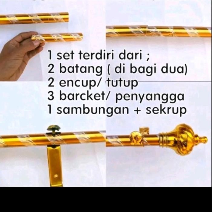batang gorden urill fullset ukuran panjang (2m-4m) besi almanium tiang pengaman jendela - gold, 200c