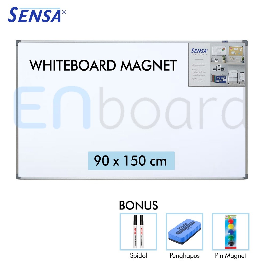 

NEW Papan Tulis Whiteboard / White Board Gantung Magnet Single Face Sensa 90 x 150 cm PREMIUM