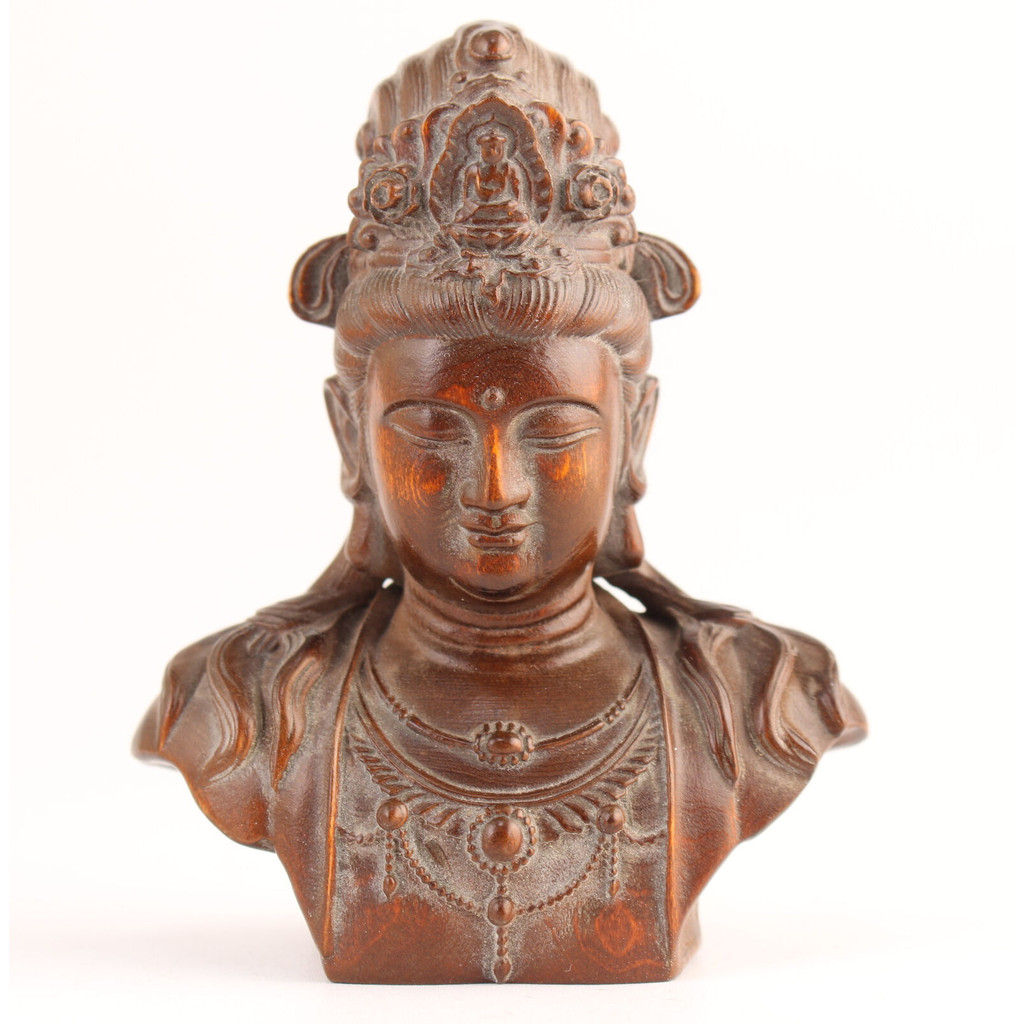 chinese boxwood handmade kwan-yin statue collectable table home decoration