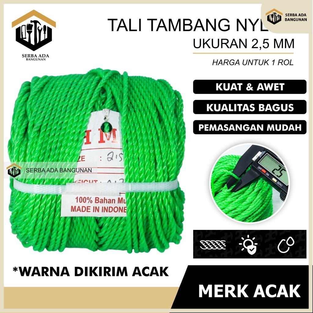 

SAB tali tambang plastik/tali pe/tali tambang pe/tali kecil 2,5mm Tali Tambang 2,5 mm panjang warna kuat bagus murah Tali tambang 2.5mm / tambang PE 2 mm cap / tali tampar 2.5mm