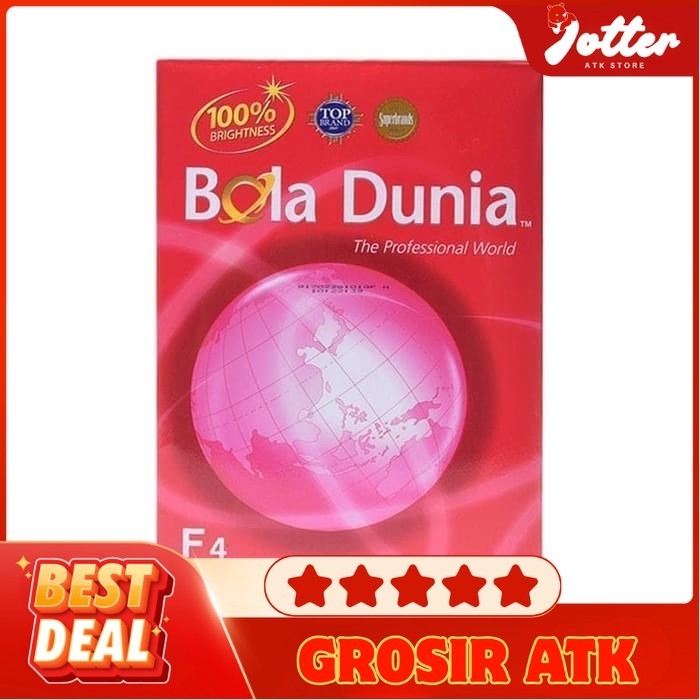 

(1RIM) KERTAS HVS 80GSM F4 BOLA DUNIA | Jotter Grosir ATK