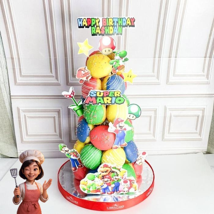 

Donat Ulang Tahun/Donat Tower Tema Mario Bross/Donat Birthday Catering Malang DMT