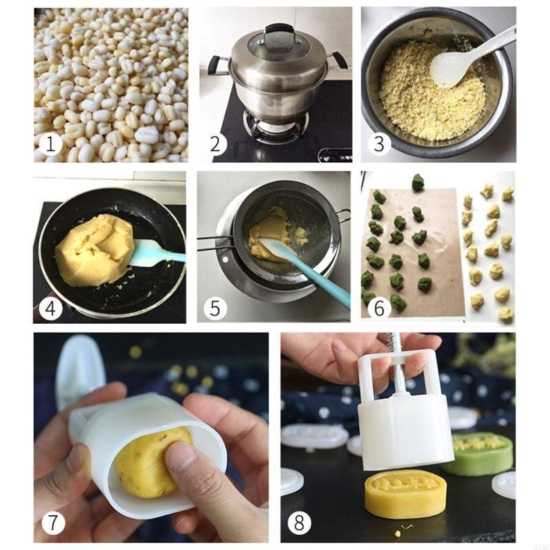 Q1QC 6pcs Oval Press Cookie Stamp Moon Cake Decor Mould Barrel Mooncake Mold 100g DIY