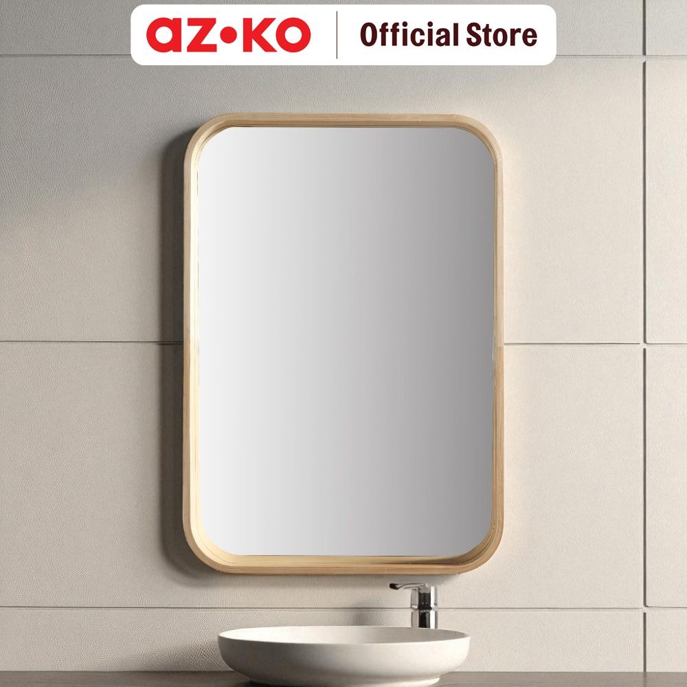 AZKO Acroz 70X50 cm Cermin Dinding Kamar Mandi - Cokelat Wood Bathroom Wall MirrorCermin Rak TembokA