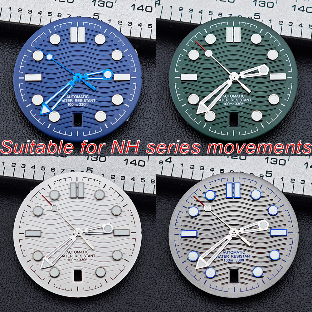 31.7mm Watch Dial For 300 Series NH35 NH36 Movement 6 O‘clock Date C3 Green Luminous Mechanical Watc