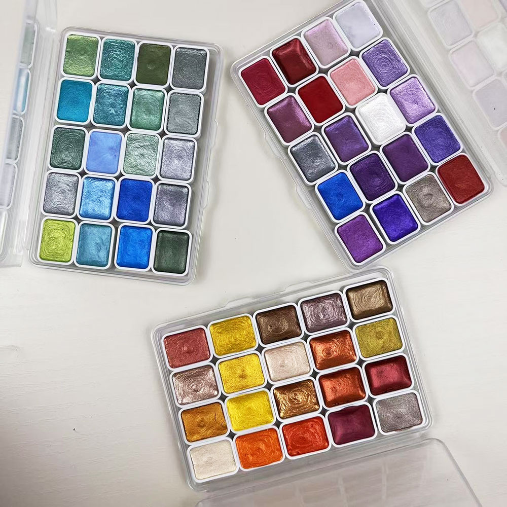 

20 color pearl watercolor pigment, solid packaging for traditional Chinese painting, Tangka calligraphy, color painting