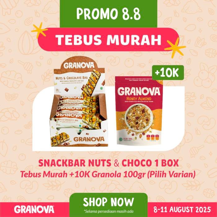 

Granova - Snackbar Nuts & Chocolate 26gr x 16 pcs (Rasa Coklat) - Cemilan Sehat, Gandum, Halal - Tebus Granola 100 gr