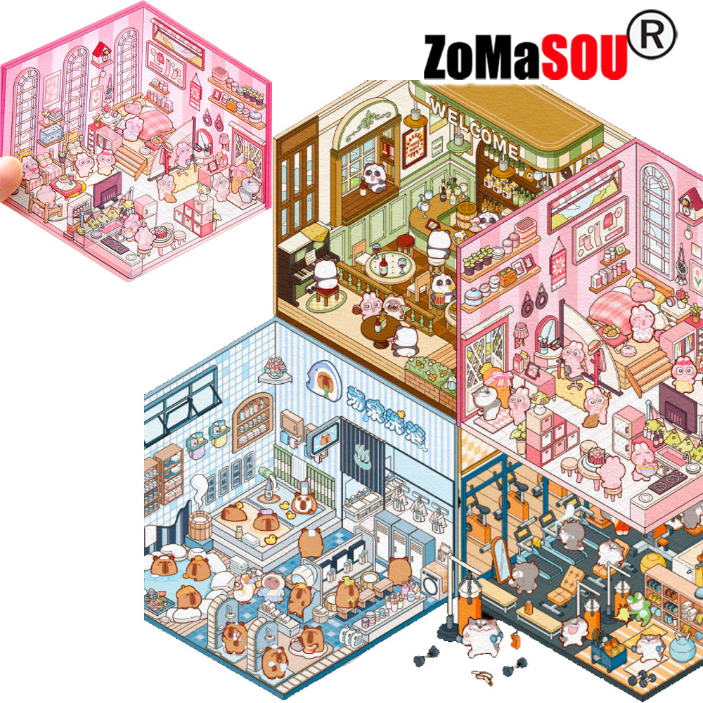 

NEW! Cute 3D Diy Miniature Scene Landscaping Stickers Three-dimensional Sticker Visual Stacking Christmas Gift For Child Student