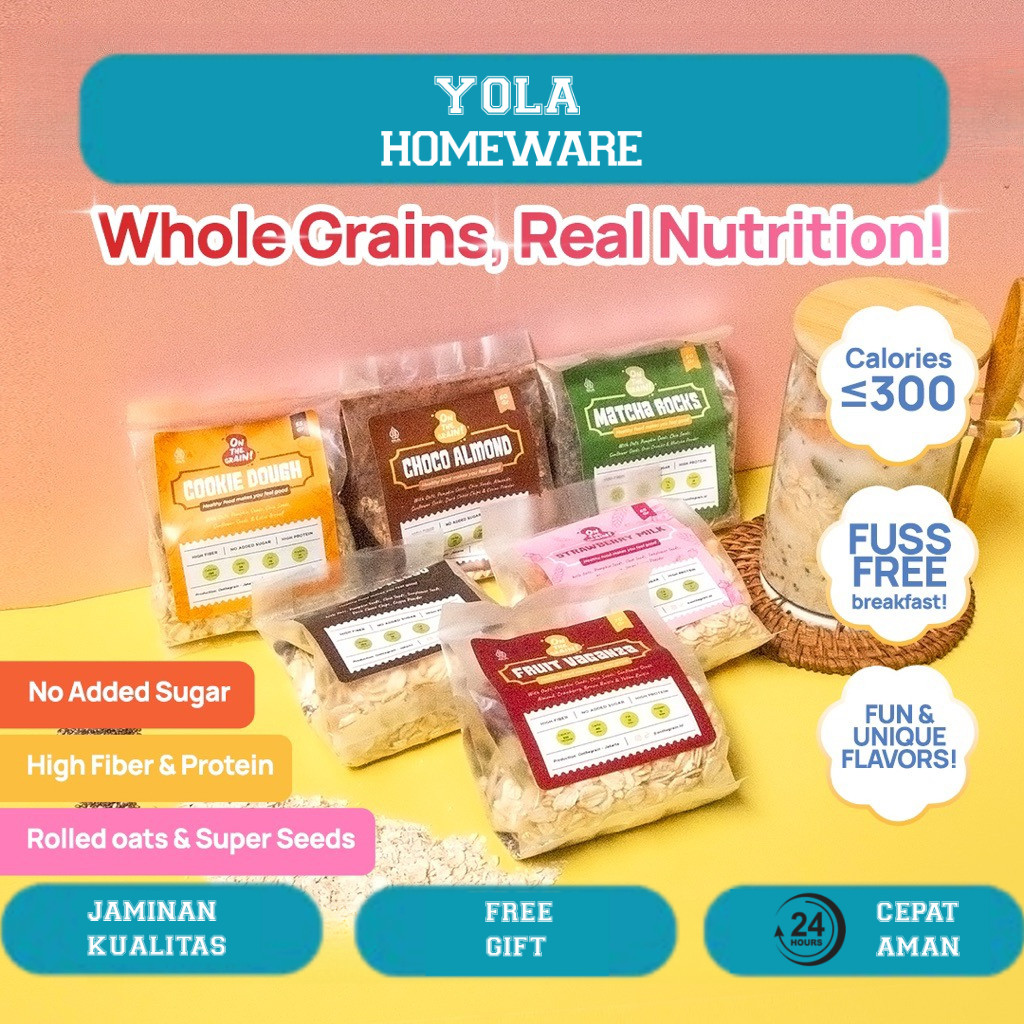 

(10 PACKS + JAR) ON THE GRAIN Overnight / Instant Oats - Sarapan Sehat Cemilan Healthy Muesli