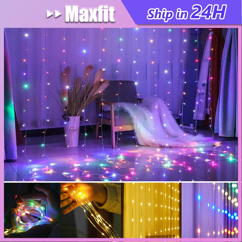LED Tumblr Light Tirai 3x3 3x1 meter Waterfall Lampu Tumblr Natal Tirai Panjang USB Remote Long Curt