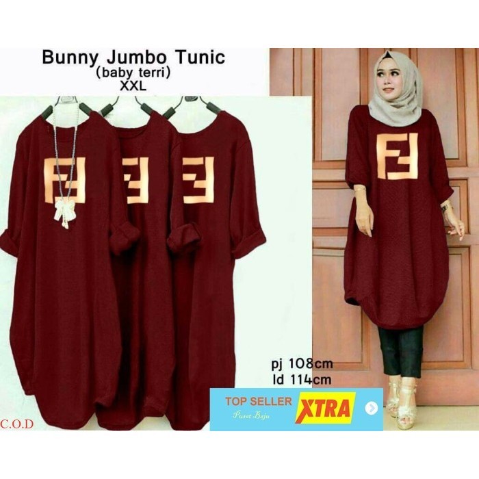 Pusat Baju Tunic bunny marun RO Tunic wanita babyterry maroon Supliyer Fashion
