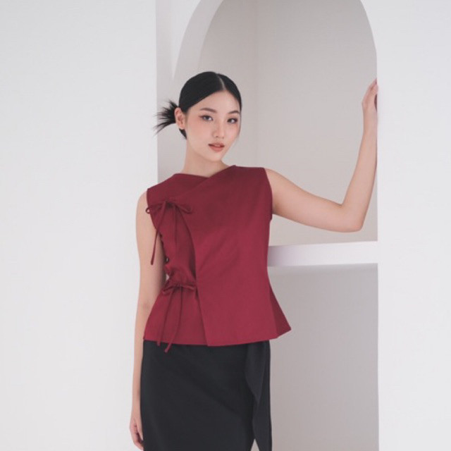 Blouse Atasan Ai Cheongsam Atasan Modern dengan pita Sleveless Imlek Blouse BL D032 By DG