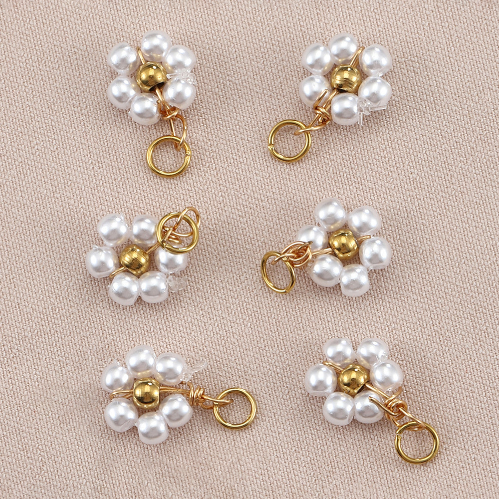 

20pcs Stainless Steel Flower Imitation Pearl Beads Charms Pendants for Jewelry Making DIY Handmade Necklace Bracelet Accessories