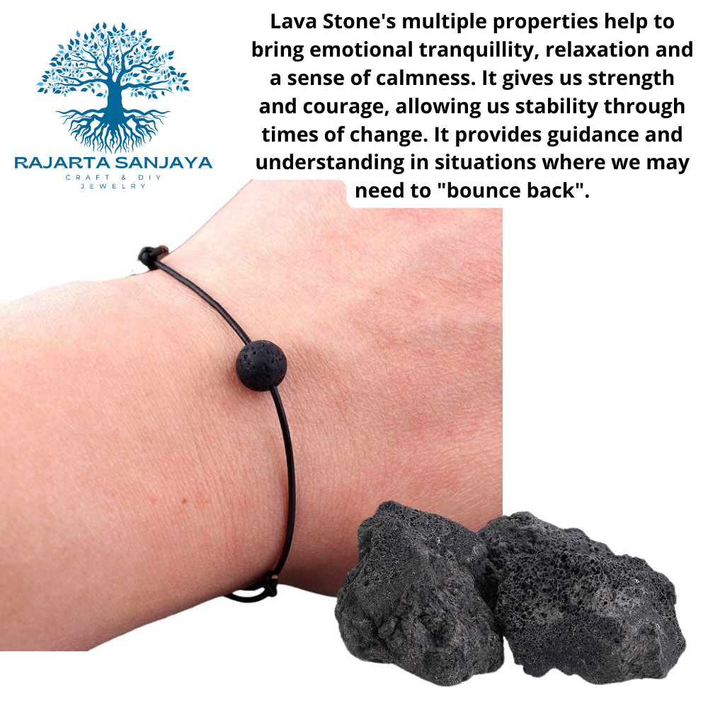 Gelang Pria Simpel Butir Lava Stone