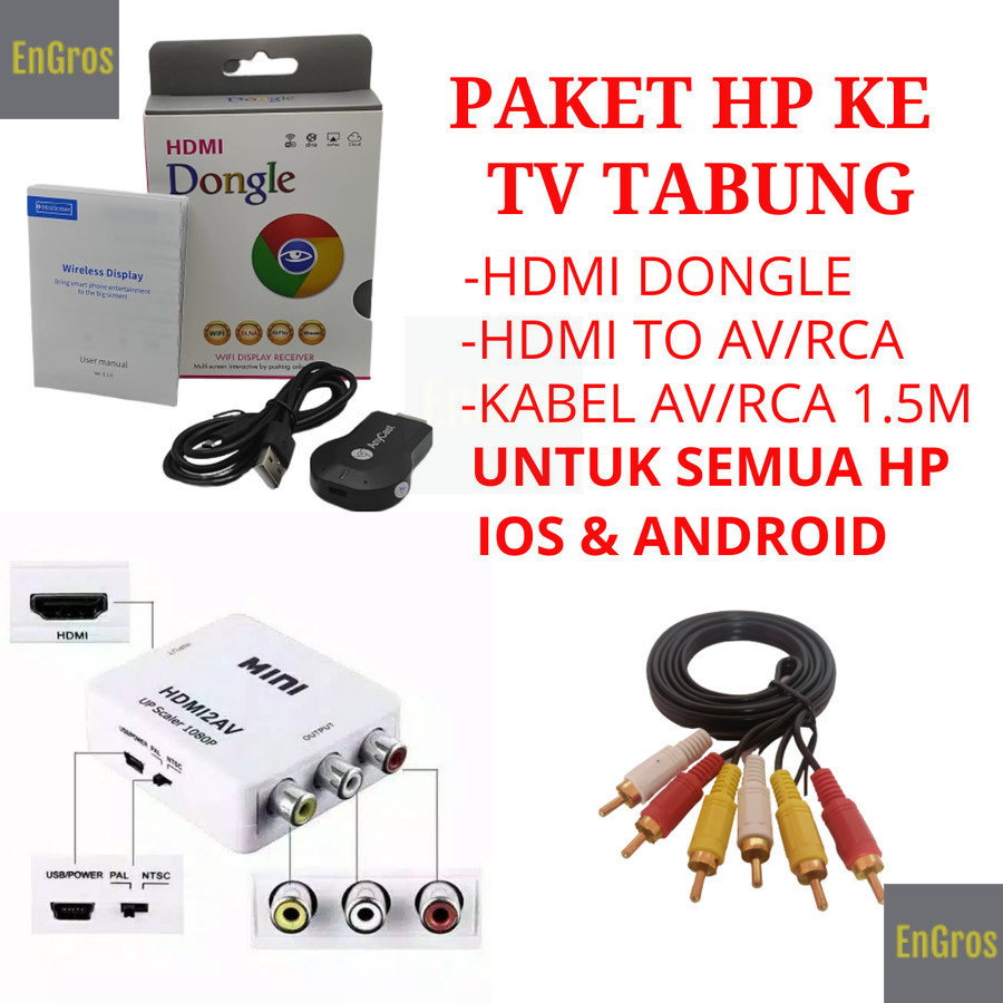 [COD] PAKET ANYCAST UNTUK KE TV TABUNG ANYCASH HDMI DONGEL WIFI / CONVERTER HDMI TO AV RCA HDMI2AV /