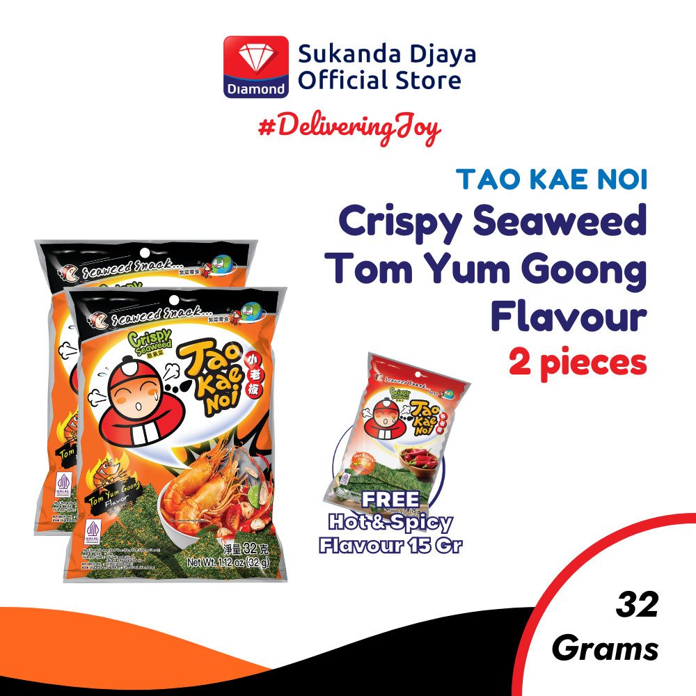 

Tao Kae Noi Crispy Seaweed Tom Yum Goong Flavour 32 Gr ISI 2 [Free Hot & Spicy Flavour 15 Gr]