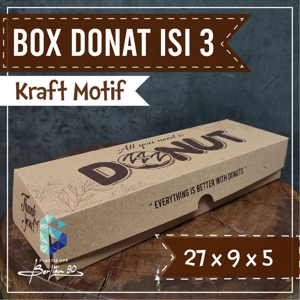 

AN67YZ Kotak Donat Isi 3 Motif Kraft Isi 50 Pcs Terbaru / Dus Donut isi 3 / Dus Brownies