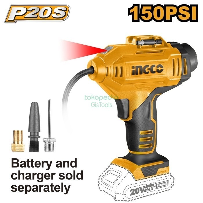 Ingco CACLI2018 Cordless Kompresor Angin Mini Pompa Ban 150Psi