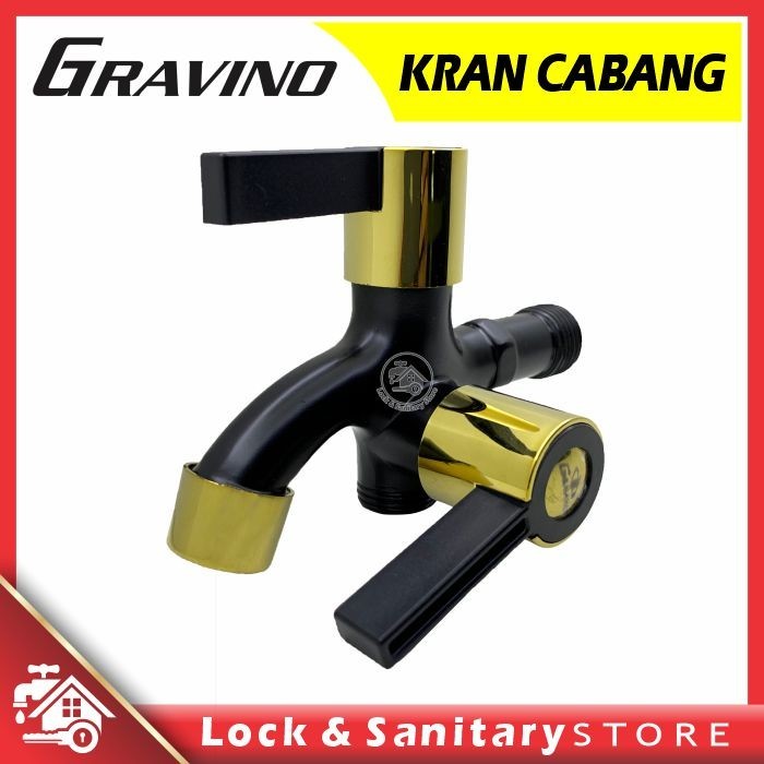 Keran Cabang GRAVINO VZ 2754 BK+Gold Shower Bak Mandi Double Kran Air