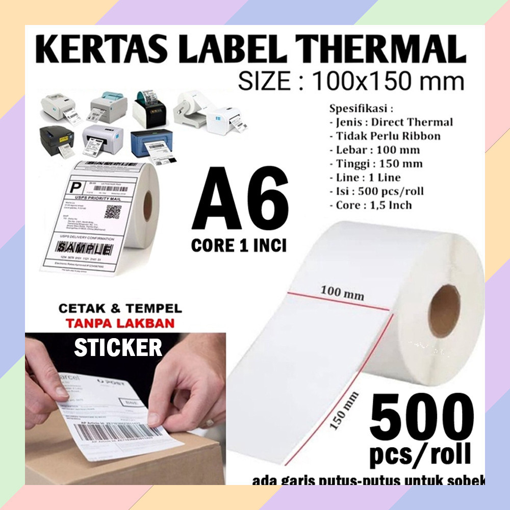 

AT37 Label STICKER THERMAL 500 PC 10 x 15 CM A6 Resi Toko Online 4 x 6 Inci 44A2