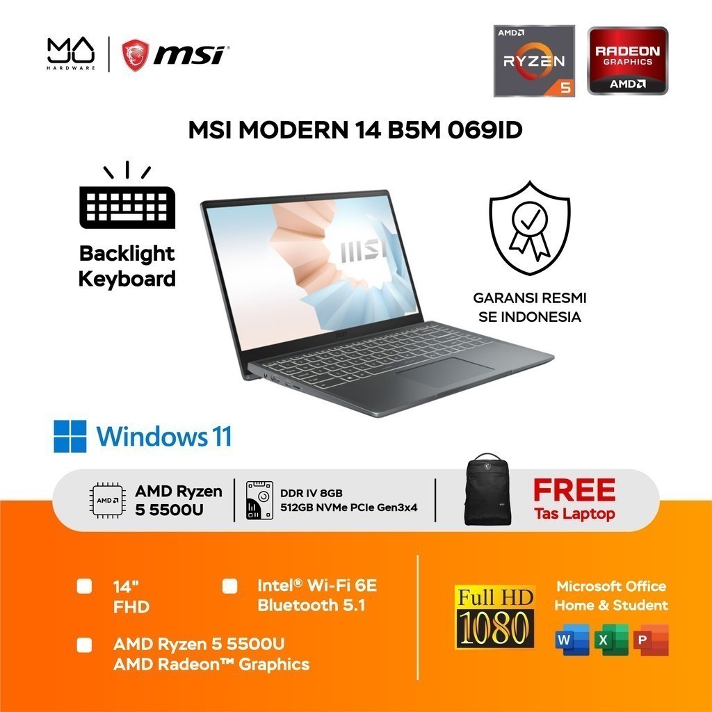 Laptop MSI Modern 14 B5M 069ID Ryzen 5 5500U