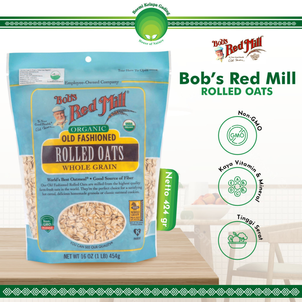 

Bobs Red Mill Organic Old Fashioned Regular Rolled Oats 454 Gram Makanan Kesehatan