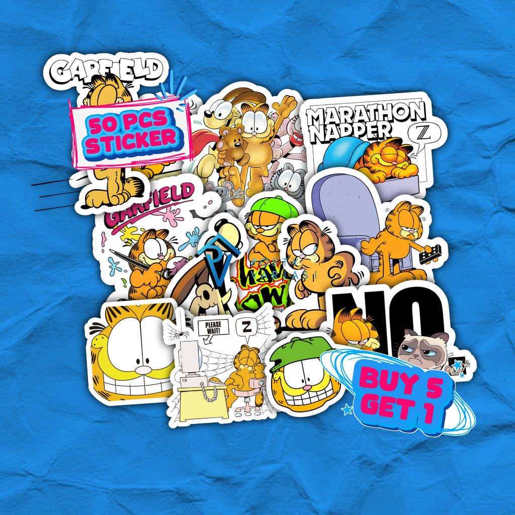 

50 Pcs Stiker Pack Aesthetic Kucing Garfield Lucu Untuk Case HP Laptop Helm DIY Anti Air
